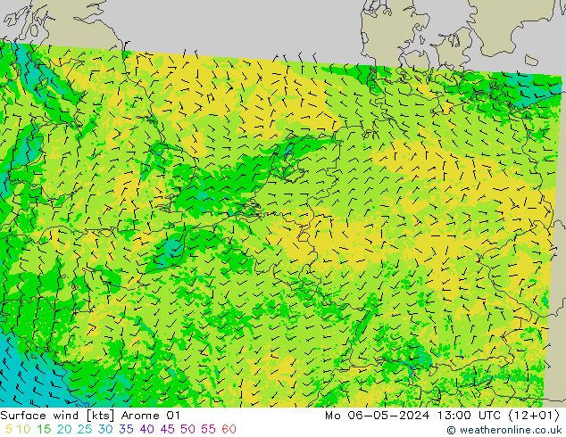 风 10 米 Arome 01 星期一 06.05.2024 13 UTC