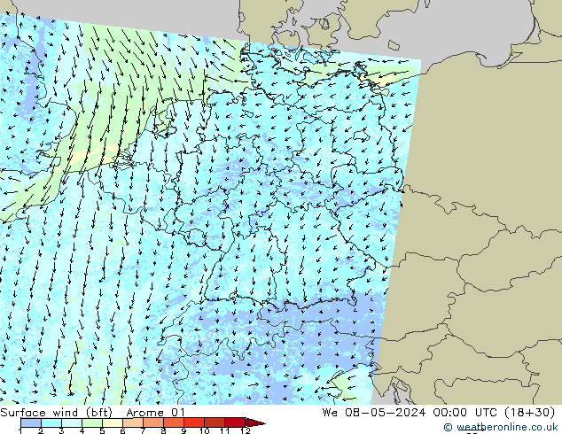  10 m (bft) Arome 01  08.05.2024 00 UTC