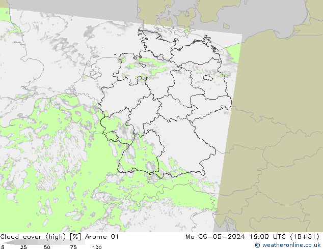 vysoký oblak Arome 01 Po 06.05.2024 19 UTC