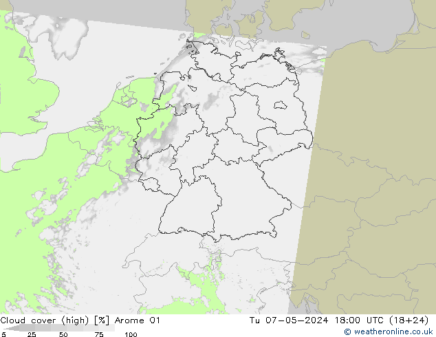 Nuages (élevé) Arome 01 mar 07.05.2024 18 UTC