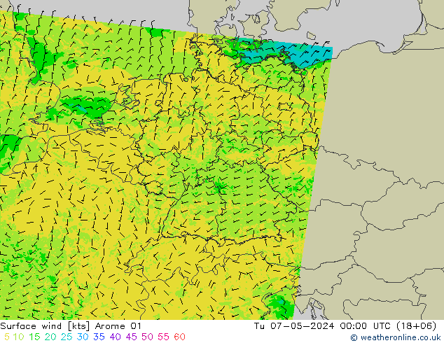 Surface wind Arome 01 Tu 07.05.2024 00 UTC