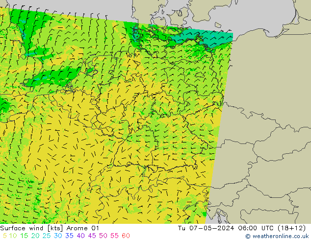 Bodenwind Arome 01 Di 07.05.2024 06 UTC