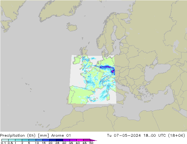 Precipitazione (6h) Arome 01 mar 07.05.2024 00 UTC