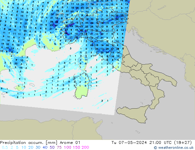 Precipitation accum. Arome 01 вт 07.05.2024 21 UTC