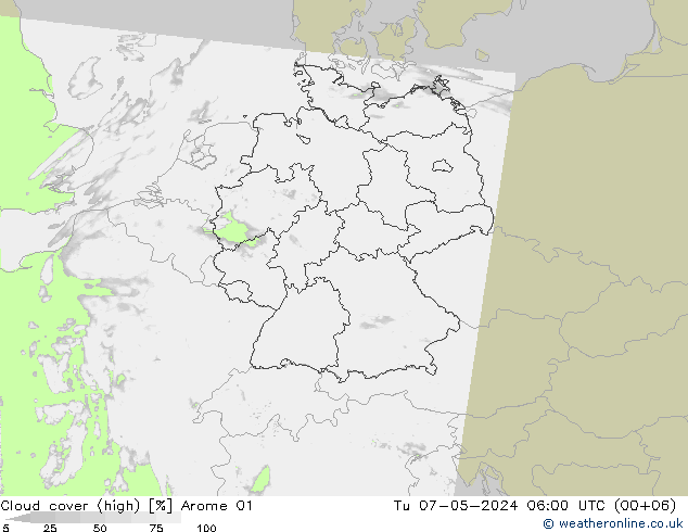 vysoký oblak Arome 01 Út 07.05.2024 06 UTC