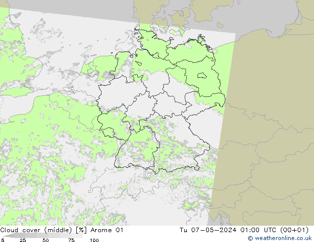 Bewolking (Middelb.) Arome 01 di 07.05.2024 01 UTC