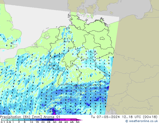 Yağış (6h) Arome 01 Sa 07.05.2024 18 UTC