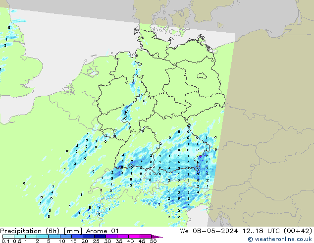 Yağış (6h) Arome 01 Çar 08.05.2024 18 UTC