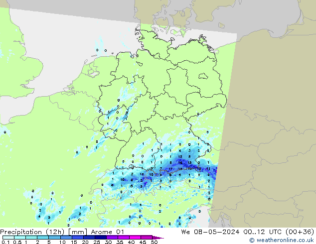 Precipitação (12h) Arome 01 Qua 08.05.2024 12 UTC