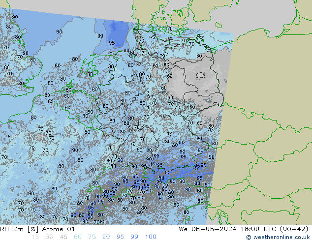 RH 2m Arome 01 We 08.05.2024 18 UTC