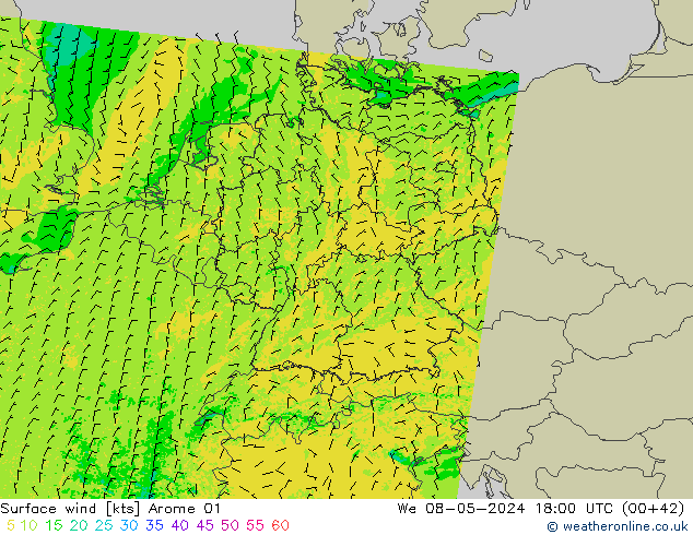 ветер 10 m Arome 01 ср 08.05.2024 18 UTC