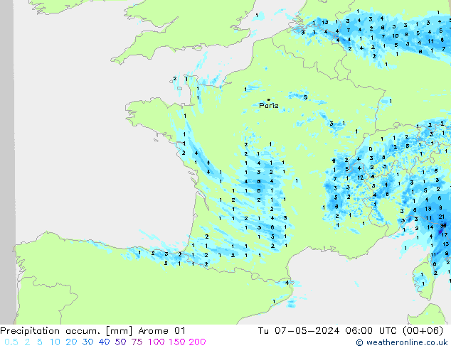 Precipitation accum. Arome 01 mar 07.05.2024 06 UTC