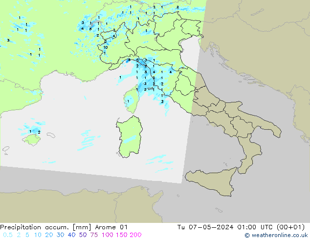 Toplam Yağış Arome 01 Sa 07.05.2024 01 UTC