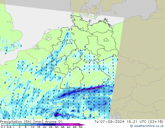 Precipitação (6h) Arome 01 Ter 07.05.2024 21 UTC