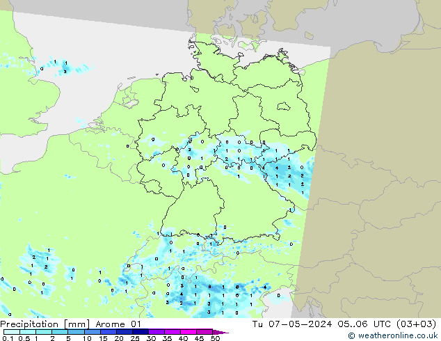 Precipitazione Arome 01 mar 07.05.2024 06 UTC