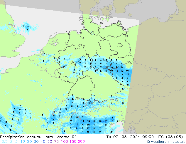 Precipitación acum. Arome 01 mar 07.05.2024 09 UTC