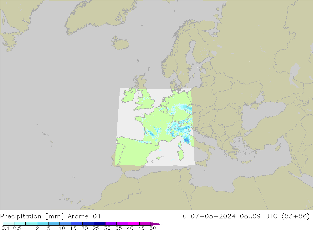 Precipitation Arome 01 Tu 07.05.2024 09 UTC