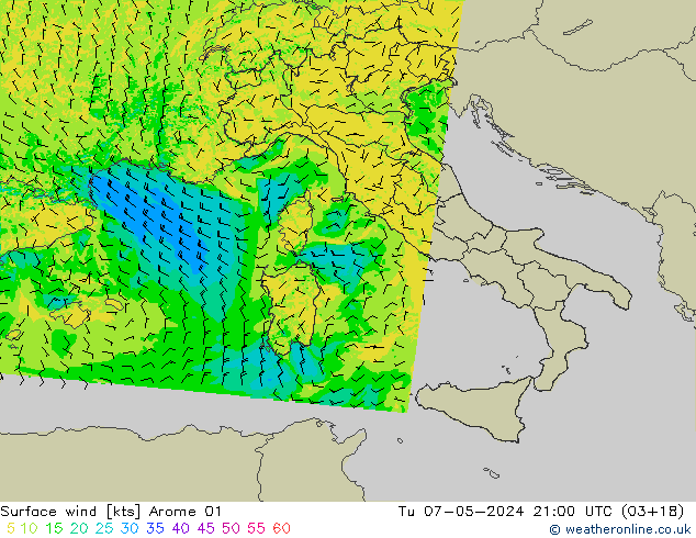 Surface wind Arome 01 Tu 07.05.2024 21 UTC