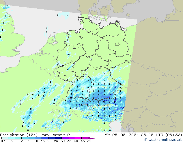 Precipitation (12h) Arome 01 We 08.05.2024 18 UTC