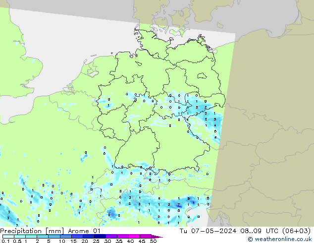 Precipitation Arome 01 Tu 07.05.2024 09 UTC