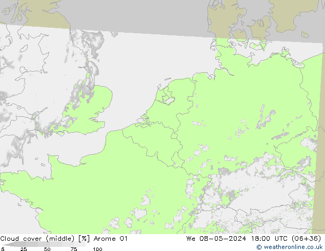 Wolken (mittel) Arome 01 Mi 08.05.2024 18 UTC
