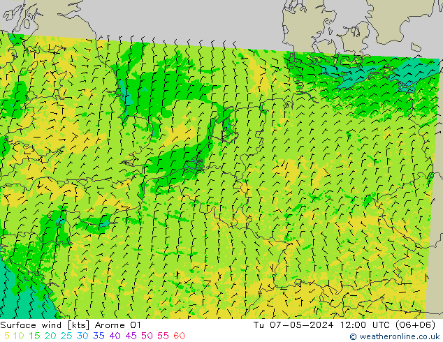ветер 10 m Arome 01 вт 07.05.2024 12 UTC