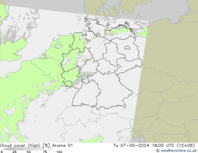 zachmurzenie (wysokie) Arome 01 wto. 07.05.2024 18 UTC
