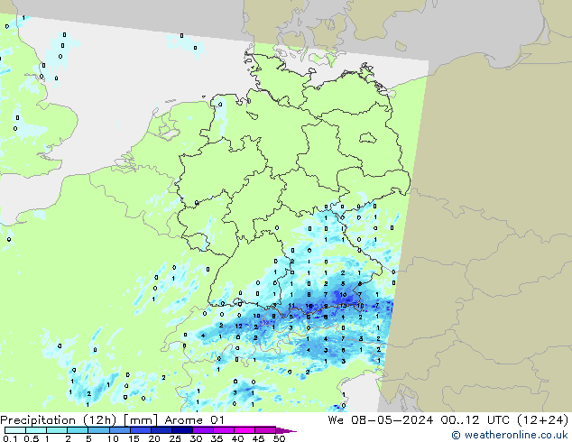 Precipitación (12h) Arome 01 mié 08.05.2024 12 UTC