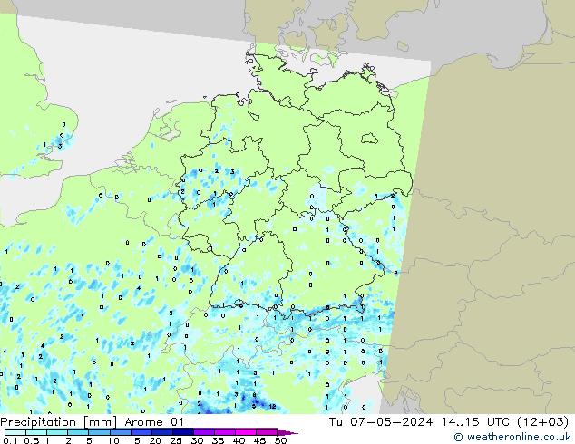 Niederschlag Arome 01 Di 07.05.2024 15 UTC