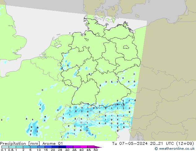 Niederschlag Arome 01 Di 07.05.2024 21 UTC