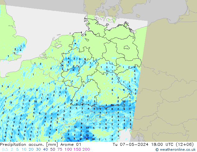 Precipitation accum. Arome 01 Tu 07.05.2024 18 UTC