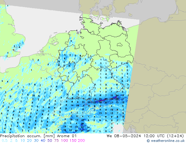 Precipitation accum. Arome 01 St 08.05.2024 12 UTC