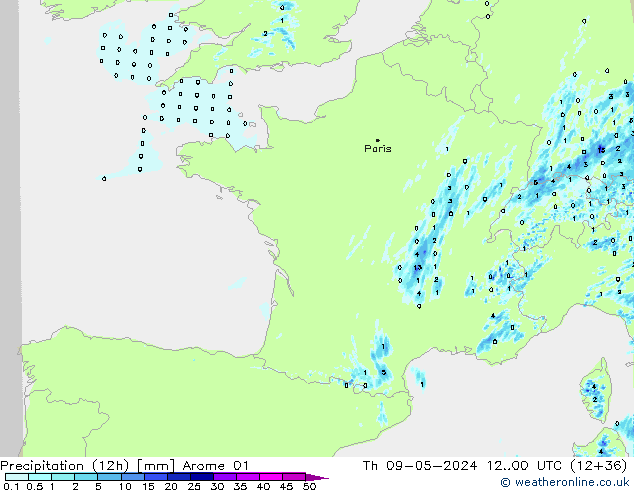 Precipitación (12h) Arome 01 jue 09.05.2024 00 UTC