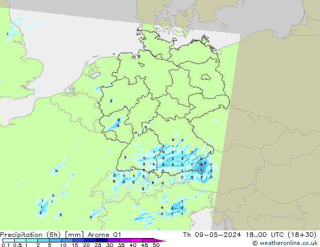 Precipitação (6h) Arome 01 Qui 09.05.2024 00 UTC