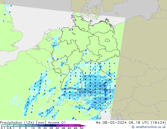 Yağış (12h) Arome 01 Çar 08.05.2024 18 UTC