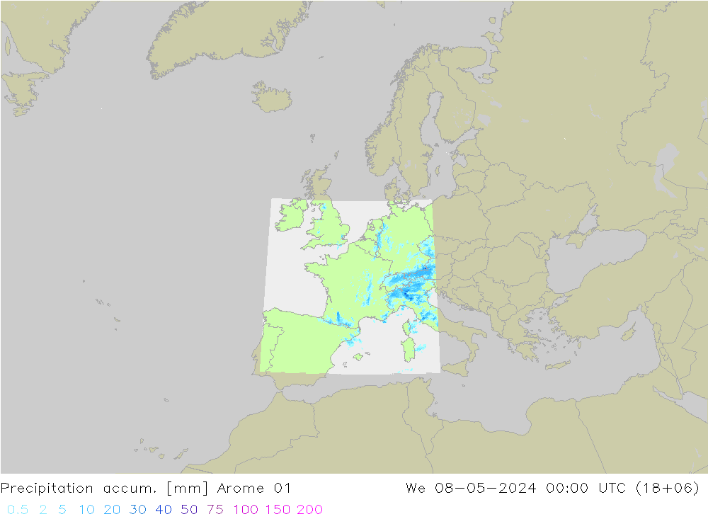 Precipitation accum. Arome 01 ср 08.05.2024 00 UTC