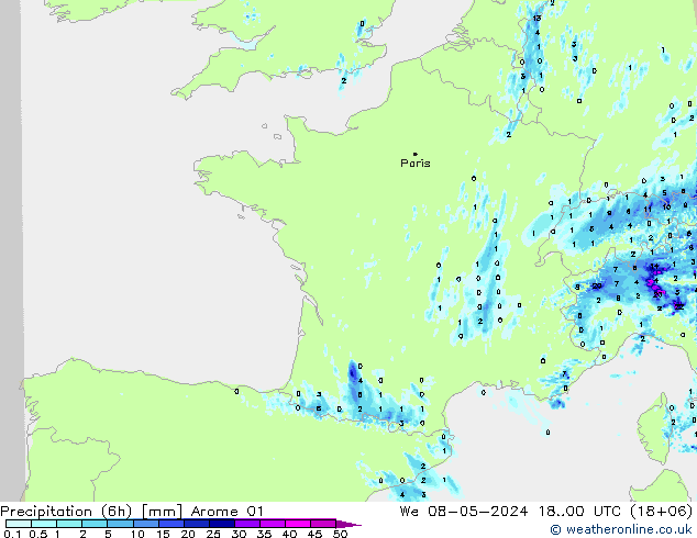 Precipitation (6h) Arome 01 We 08.05.2024 00 UTC