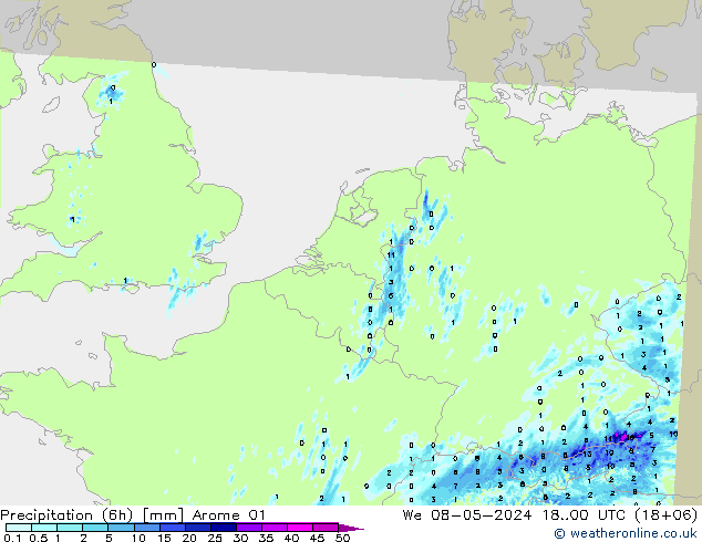 Precipitation (6h) Arome 01 St 08.05.2024 00 UTC