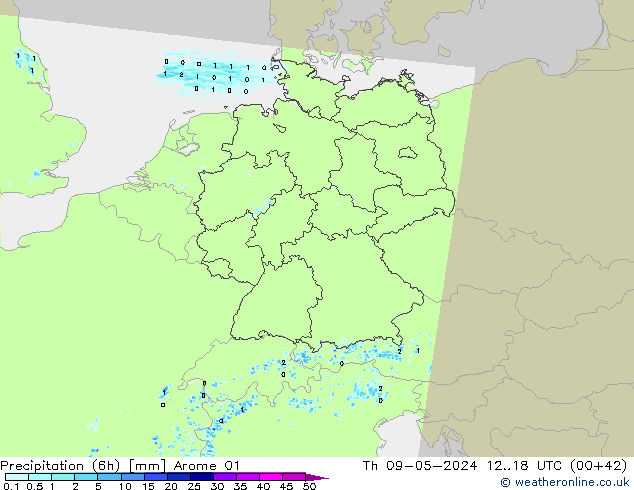 Precipitazione (6h) Arome 01 gio 09.05.2024 18 UTC