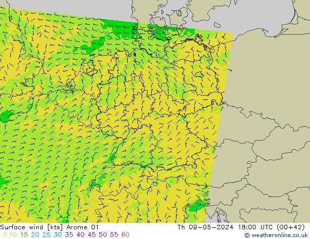 Surface wind Arome 01 Th 09.05.2024 18 UTC