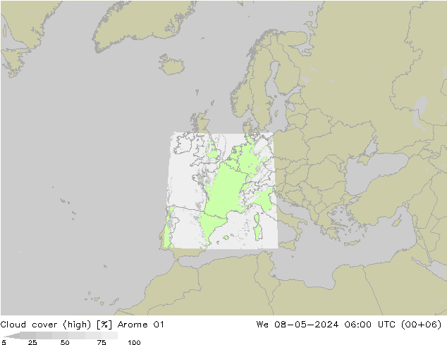 nuvens (high) Arome 01 Qua 08.05.2024 06 UTC