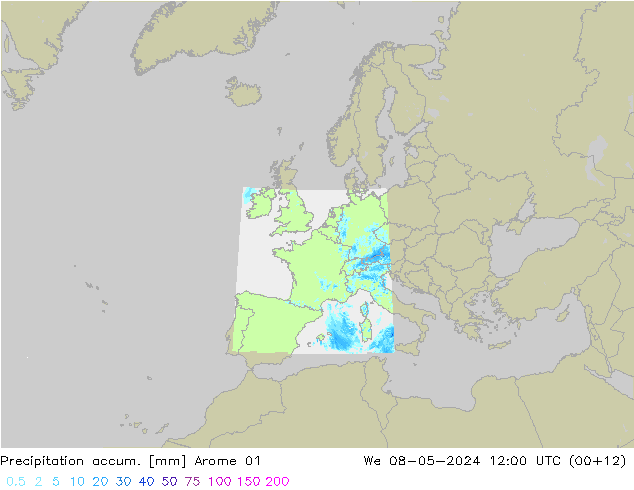 Precipitation accum. Arome 01 St 08.05.2024 12 UTC