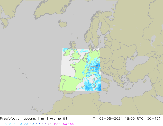 Precipitation accum. Arome 01 Th 09.05.2024 18 UTC