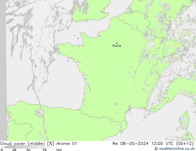 Nubes medias Arome 01 mié 08.05.2024 12 UTC