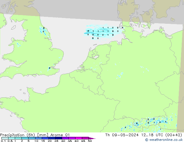 Precipitação (6h) Arome 01 Qui 09.05.2024 18 UTC