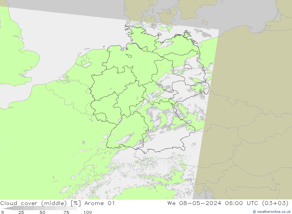 nuvens (médio) Arome 01 Qua 08.05.2024 06 UTC