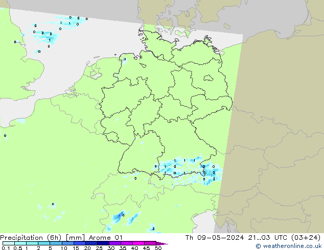 Precipitation (6h) Arome 01 Th 09.05.2024 03 UTC
