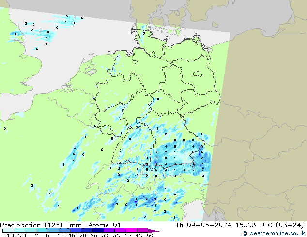 Yağış (12h) Arome 01 Per 09.05.2024 03 UTC