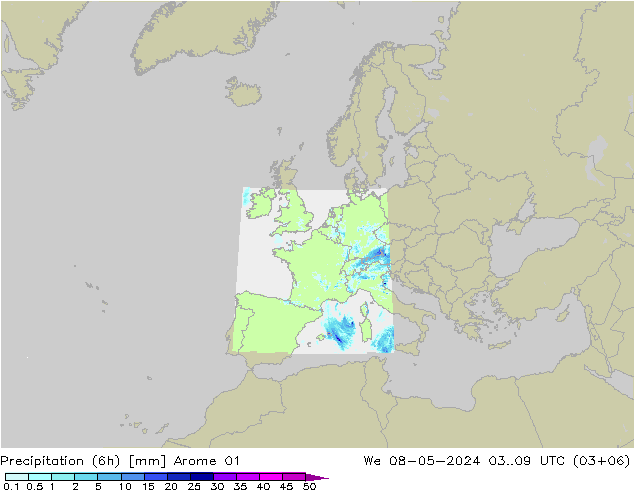 Precipitação (6h) Arome 01 Qua 08.05.2024 09 UTC