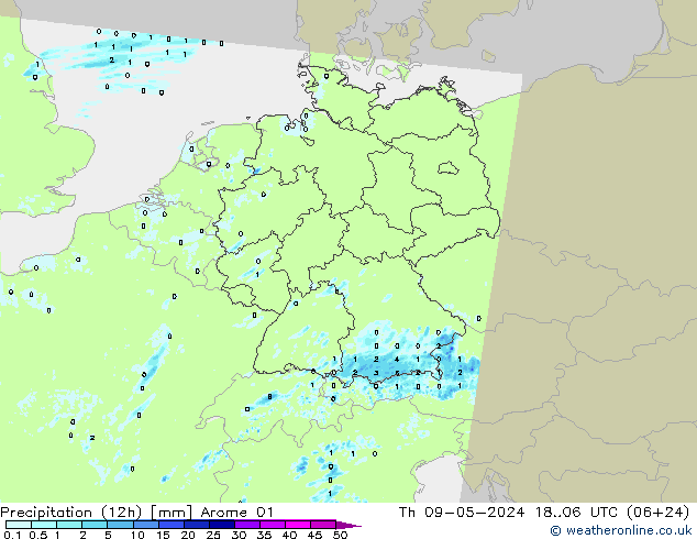 Yağış (12h) Arome 01 Per 09.05.2024 06 UTC